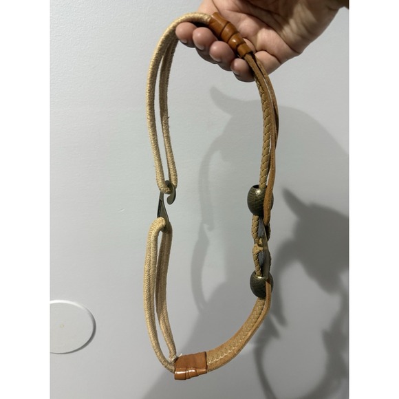 Vtg Leather Shop Belt Brown Tan Gold Brass Medallion Hook Boho Western‎ Hobo 32\
